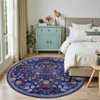 Round Area Rug for Living Room: 6 ft Floral Washable Circle Rug Soft Boho - Image 3