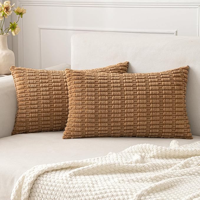 MIULEE Pack of 2 Corduroy Decorative Lumbar Throw Pillow Covers 20x12 Inch Soft by MIULEE