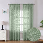 Lecloud Leia Sage Green Sheer Curtains 90 Inch Length 2 Pieces, Breathable by Lecloud