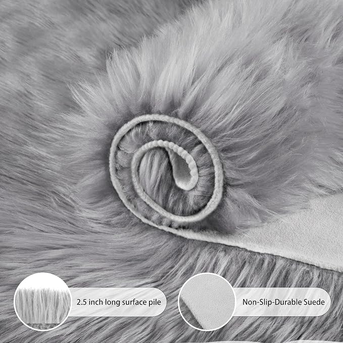 Ciicool Faux Sheepskin Rugs Soft Faux Fur Rug Grey Fluffy Chair Couch Cover - Image 5