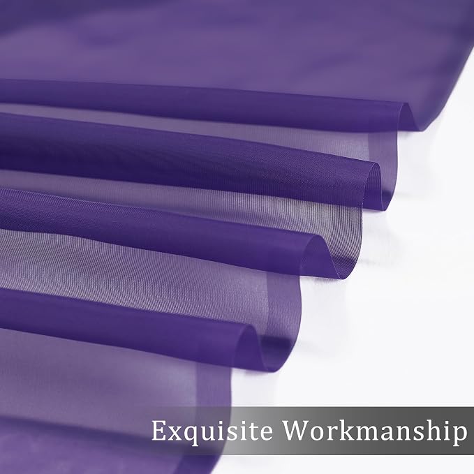 OWENIE Purple Sheer Curtains 63 inch Length 2 Panels Set, Rod Pocket Voile - Image 4