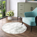 Latepis Grey and White Small Round Rug 3ft Faux Sheepskin Fur Circle Rug by Latepis