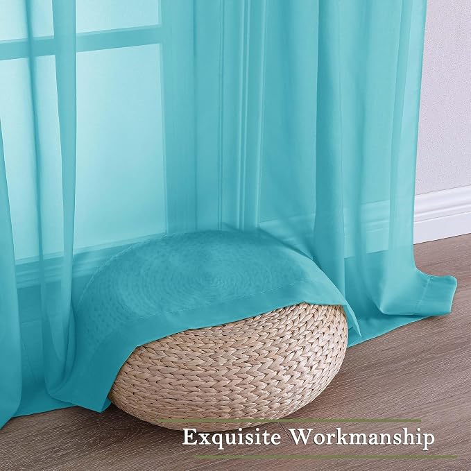 Lecloud Turquoise Sheer Curtains 108 Inches Long 2 Pcs, Rustic Farmhouse Dual - Image 7