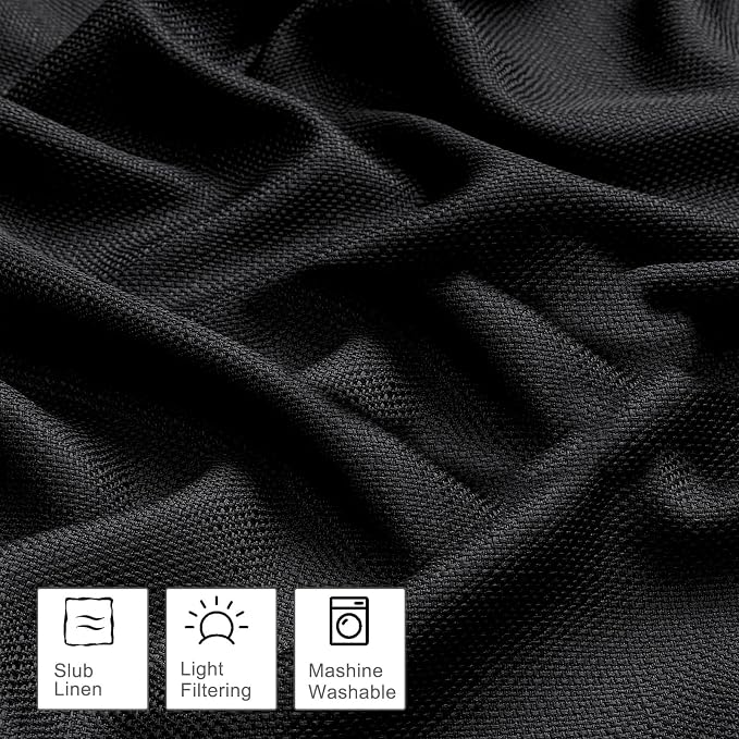 OWENIE Bob Valance Curtains 18 Inch Length 1 Piece, Faux Linen Slub Solid Black - Image 3