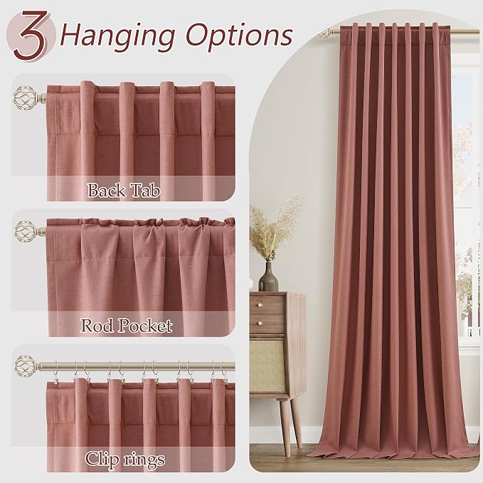 Dusty Rose 100% Blackout Linen Curtains 102 Inch Length 2 Panels Set - Image 6
