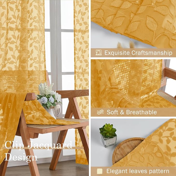Chyhomenyc Extra Long Gold Sheer Curtains 120 Inch Length 2 Panels Set - Image 7
