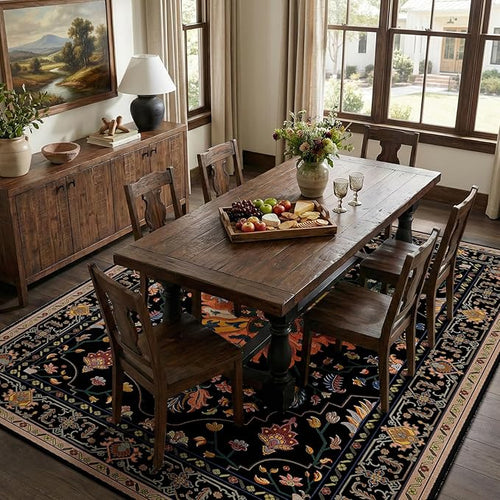Area Rugs 7'x10' Washable Non-Slip, Floral Vintage Distress Print Pattern by RELEANY