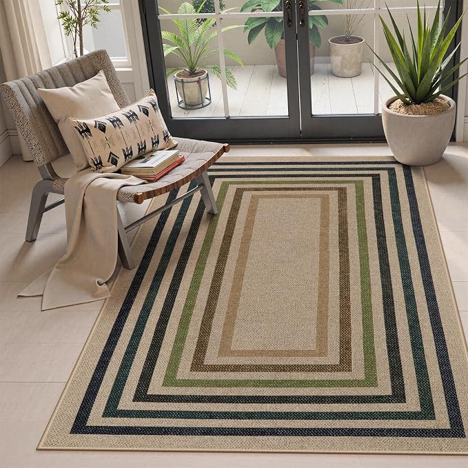 Lahome Enfys Modern Geometric Easy Jute Rug, 4x6 Washable Indoor Outdoor Carpet by Lahome