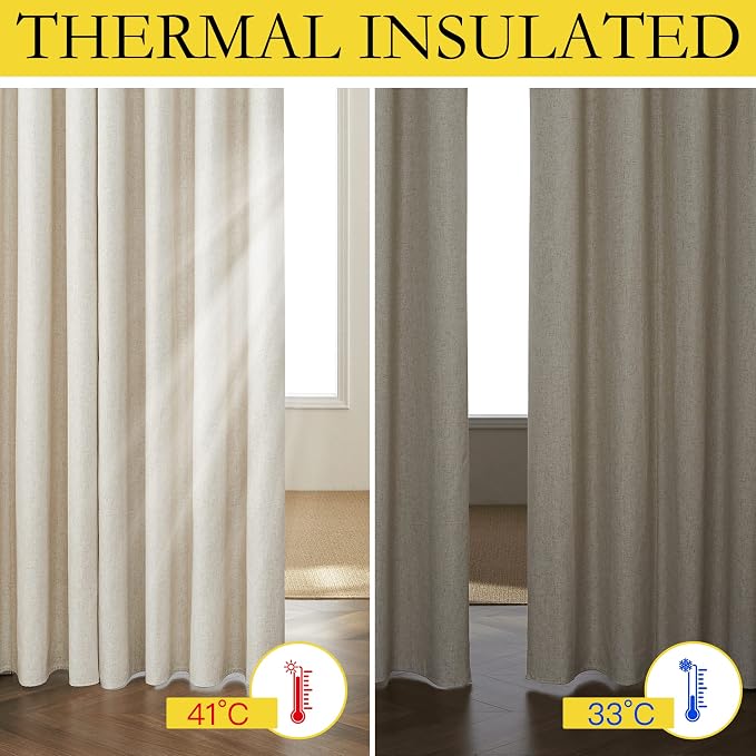 NICETOWN Natural 100% Blackout Linen Curtains 84 inch Long Burg - Image 5