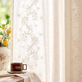 jinchan Evelyn Embroidered Linen Curtains Ivory Farmhouse Floral Window Drapes by JINCHAN