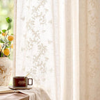 jinchan Evelyn Embroidered Linen Curtains Ivory Farmhouse Floral Window Drapes by JINCHAN