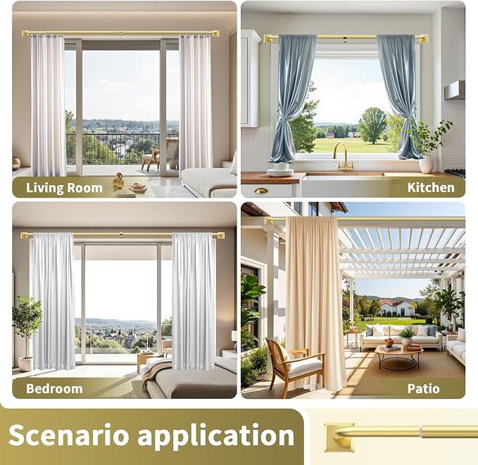 Gold Curtain Rods for Windows 66-152Inch Heavy Duty Wrap Around Blackout - Image 7