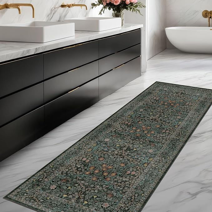 Dark Green 2x5 Runner Rug Non Slip Washable - Image 8