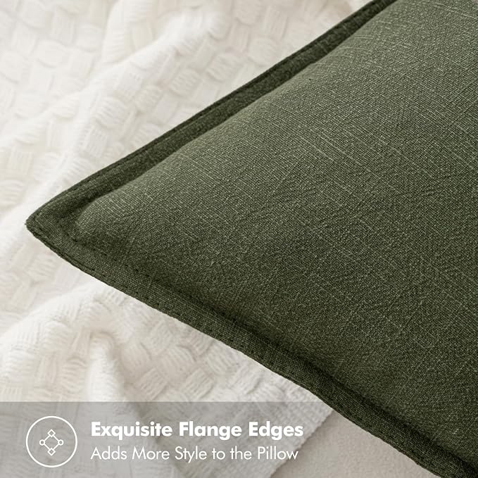 MIULEE Decorative Linen Euro Sham Pillow Covers 22x22 Inch Dark Olive Green - Image 2