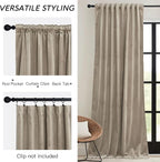 RYB HOME Camel Beige Velvet Curtains 108 inch, Room Darkening Window Curtains - Image 3