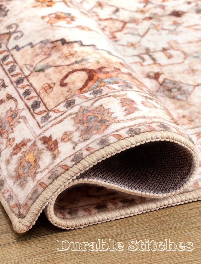 SERISSA Boho Washable Runner Rug, 2x6 Rug Non-Slip Vintage Peach Cream Hallway - Image 5