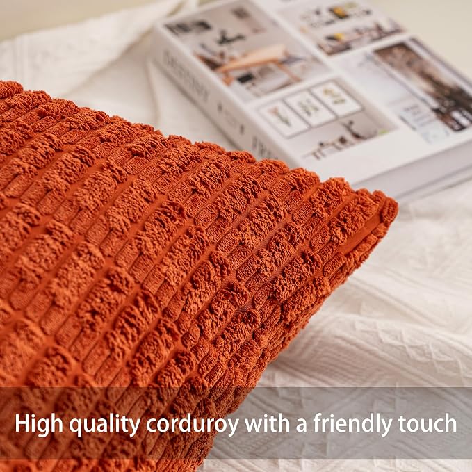 Pack of 2 Corduroy Decorative Throw Pillow Covers 22x22 Inch Soft Striped - Image 2