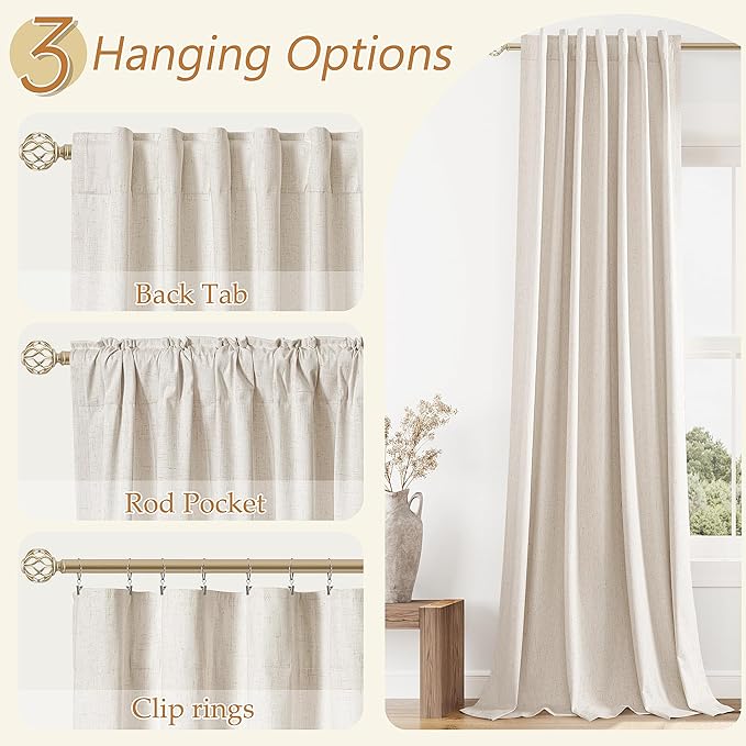 Guken 100% Blackout Linen Curtains 144 Inch Length 2 Panels Set - Image 5
