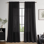 Vintage Black Linen Curtains 108 Inches Long by Nanspring