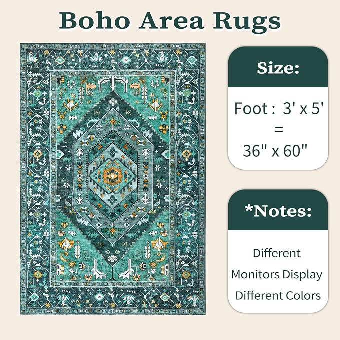 SERISSA Area Rug 3x5 Boho Teal Rugs - Image 6
