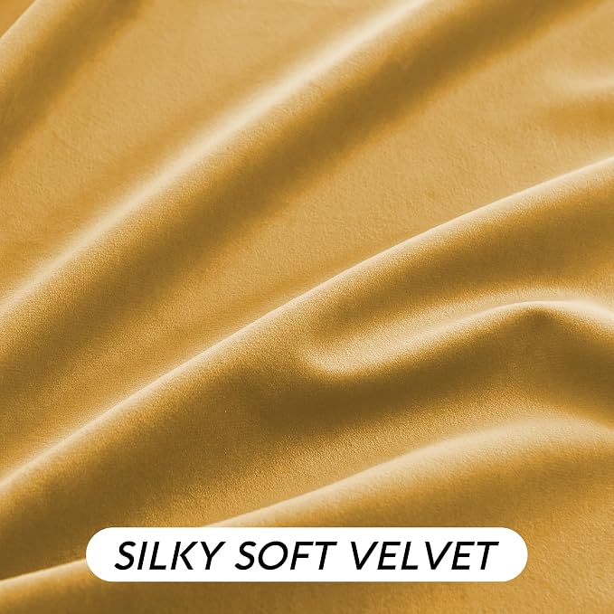 RYB HOME Mustard Yellow Velvet Curtains 84 inches, Back Tab Soft Fabric Room - Image 4