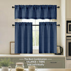 OVZME Navy Blue Valance for Windows, Light Filtering Faux Linen Textured Small - Image 2