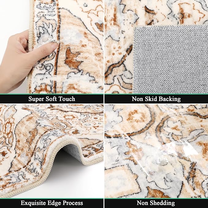 HEBE Hallway Runner Rug 2'x6' Washable Vintage Distressed Area Rugs Non Slip - Image 3