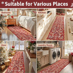 Yamaziot Christmas Runner Rug 2x8 – Red Floral Washable Non-Slip Carpet Runner - Image 6