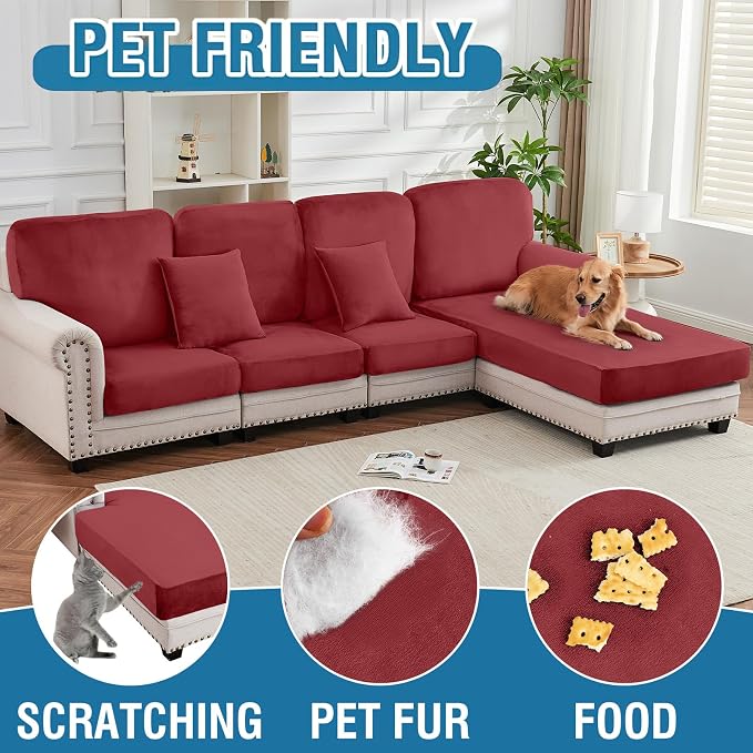 Couch Cover 8-Piece Elastic Velvet Couch Cushion Covers & Chaise Slipcovers - Image 3