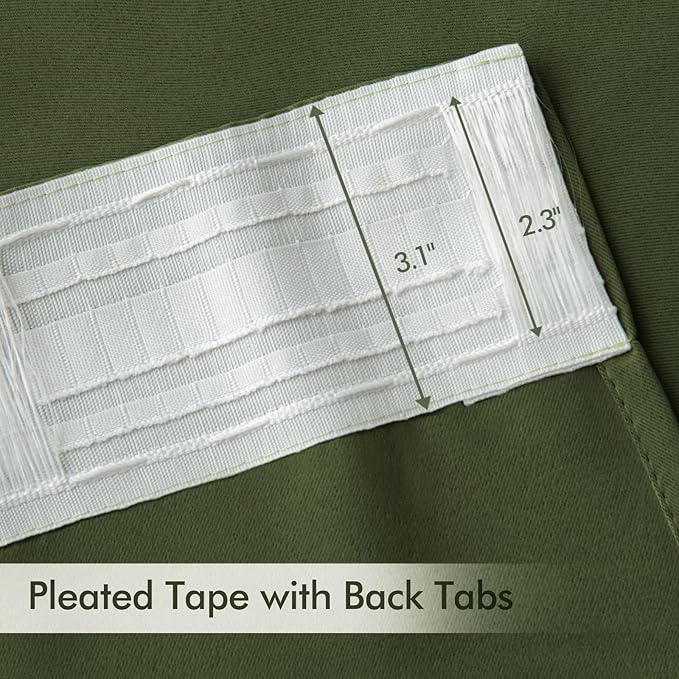 MIULEE Olive Green Back Tab Blackout Curtain 96 Inch Long 2 Panels Set - Image 4