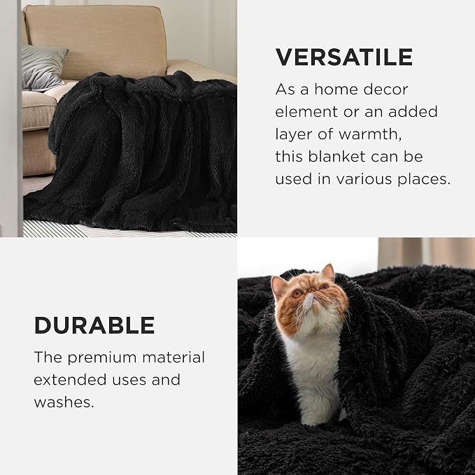 Bedsure GentleSoft Fluffy Black King Size Blanket - Image 4