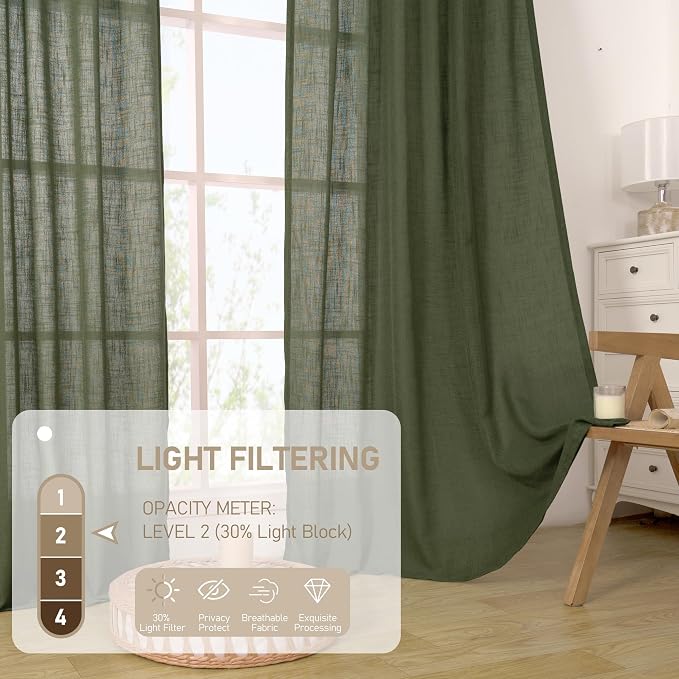 LAMIT Small Linen Curtains 30 Inch Length, Semi Sheer Short Window Curtains - Image 4