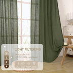 LAMIT Olive Green Linen Kitchen Curtains 24 Inch Length, Semi Sheer Light - Image 4