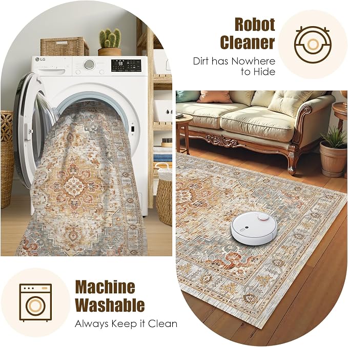 Washable Area Rug 3' x 5 ' Vintage Traditional Persian Mat - Image 7
