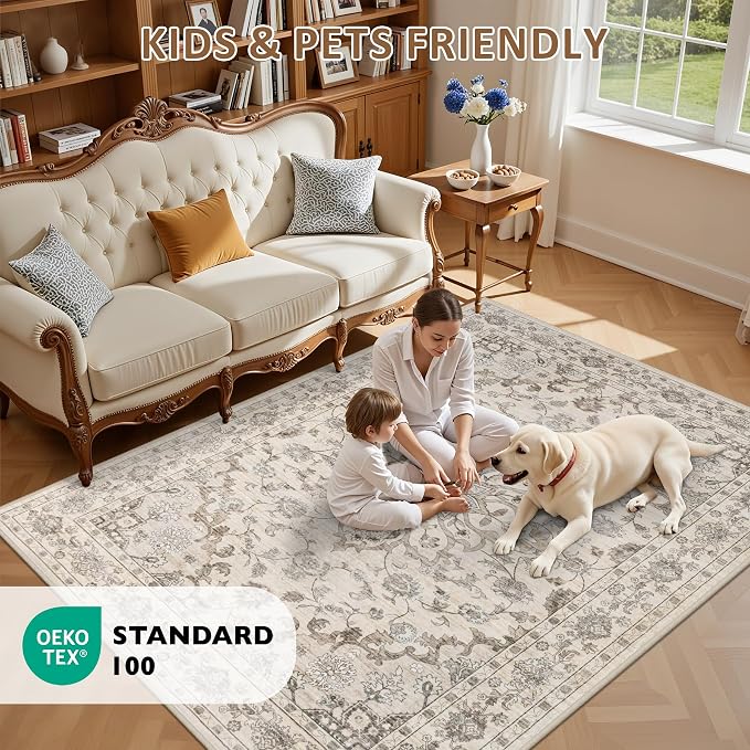 4x6 Area Rugs for Living Room: Washable Rug Soft Vintage Distressed Floral - Image 8