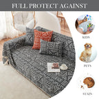 HANDONTIME Black White Boho Sofa Cover Geometric Farmhouse Tassel Couch Covers - Image 5
