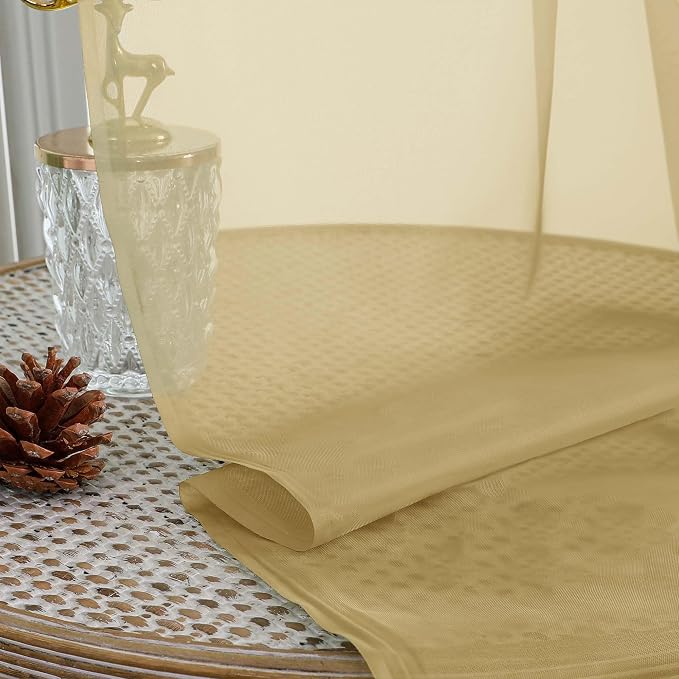 OWENIE Gold Sheer Curtains 72 Inches Long 2 Panels Set, Transparent Voile Sheer - Image 5
