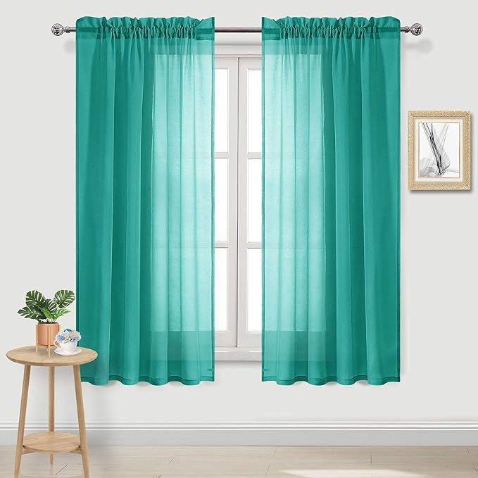 DWCN Teal Sheer Curtains Semi Transparent Voile Rod Pocket Curtains by DWCN