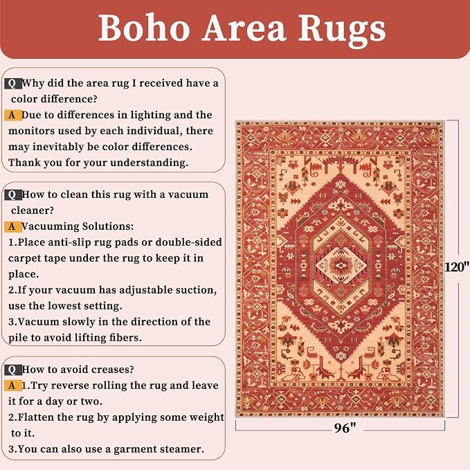 SERISSA Washable Rugs 8x10 Area Rugs, Large Non-Slip Boho Living Room Rug - Image 2