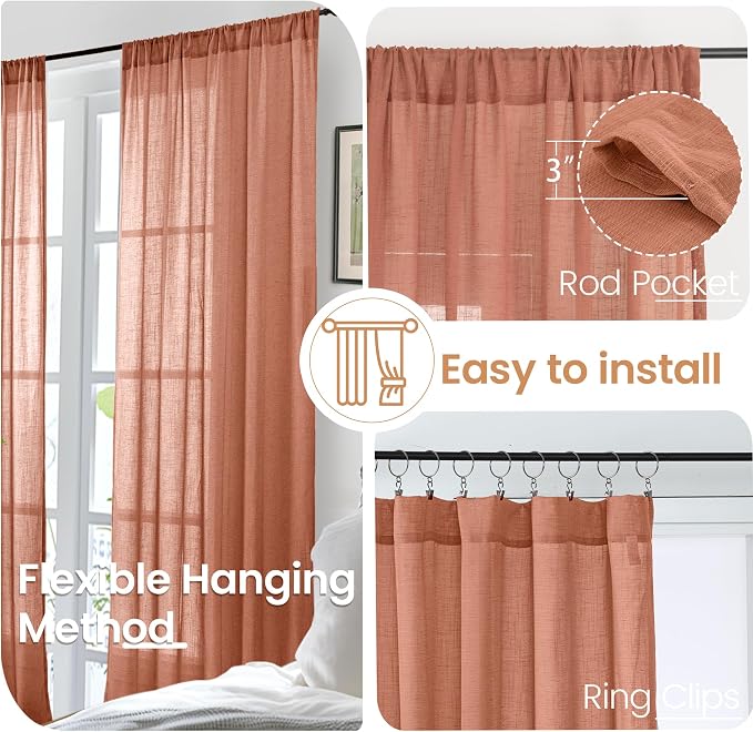 BGment Terracotta Linen Curtains 102 Inch Length - Image 6