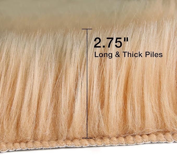 duduta Beige Faux Sheepskin Fur Rug 3x5 ft, Fluffy Shag Bedroom Dorm Nursery - Image 2