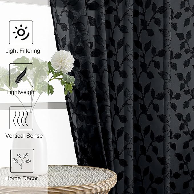 Chyhomenyc Extra Long Black Sheer Curtains 120 Inch Length 2 Panels Set - Image 6