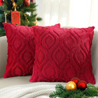decorUhome Throw Pillow Covers 24x24 Inch Set of 2, Soft Plush Faux Wool Red by decorUhome