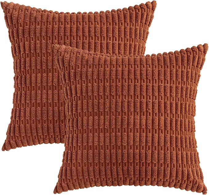 MIULEE Pack of 2 Dark Rust Corduroy Decorative Pillow Covers 18x18 Inch Soft - Image 6