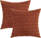 MIULEE Pack of 2 Dark Rust Corduroy Decorative Pillow Covers 18x18 Inch Soft - Image 6