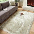 AMTOVO Faux Fur Sheepskin Rug for Living Room, 4 x 6 ft Light Grey Fluffy Area by AMTOVO