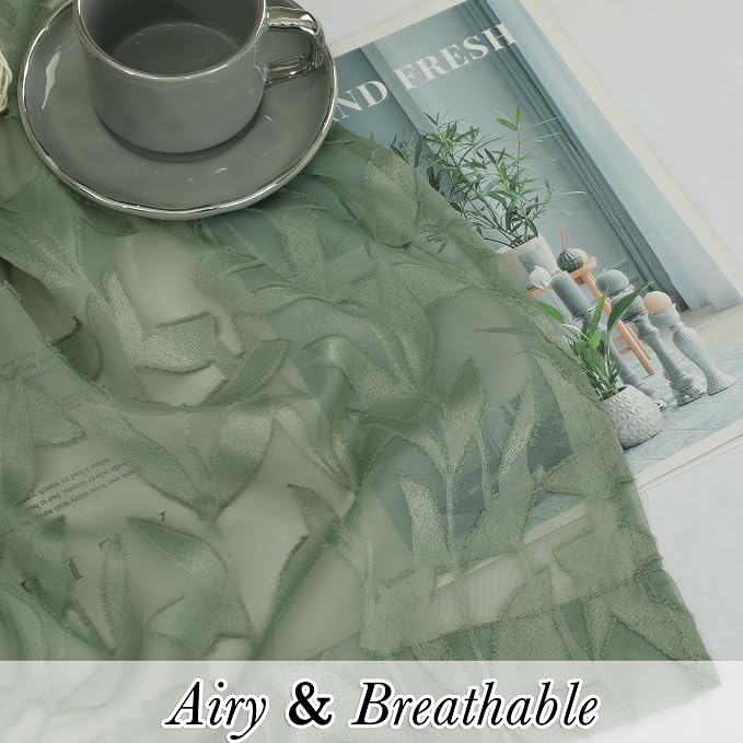 Lecloud Leia Sage Green Sheer Curtains 45 Inch Length 2 Panels, Elegant Balance - Image 2