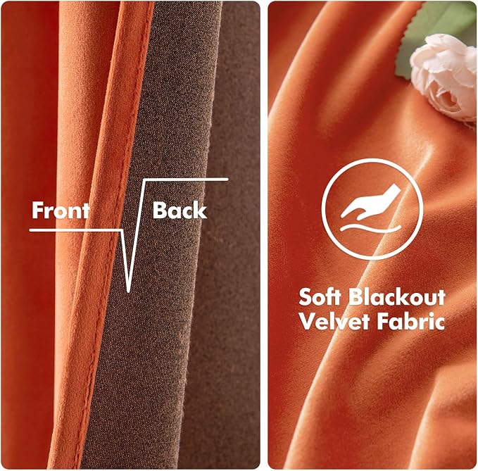 MIULEE Orange Velvet Curtains for Fall Living Room Thermal Insulated Soundproof - Image 3