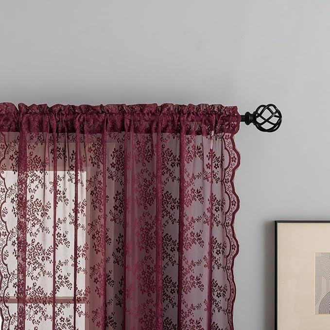 YJ YANJUN Vintage Lace Curtains 108 Inches Long-Victorian Floral Pattern - Image 3
