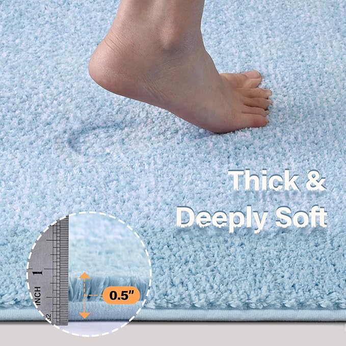 Bathroom Rugs 30x20 Non Slip Washable, Light Blue Bath Mat - Image 4